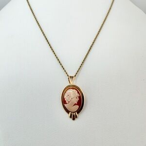 Vintage 14k Gold Carved Shell Cameo Pendant/Brooch Choker/Necklace Not Plated